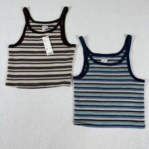 BDG Two Striped Knit Tank Top Bundle | Size Large | Blue & Brown